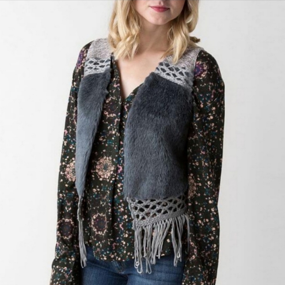 Boho Faux Fur Crochet Fringe Vest